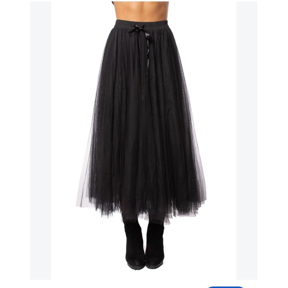 Elan Black Tulle Maxi Skirt Witchy Whimsygoth Gothic Grunge Layered Sz Small
